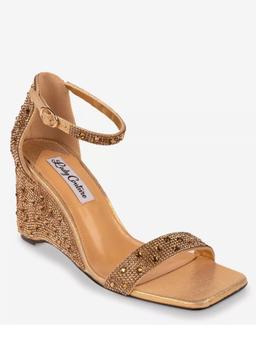 Lady Couture Kloe Gold Embellished‎ Wedge Sandal with Ankle Strap NEW